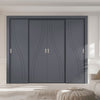 Four Sliding Minimal Wardrobe Doors & Frame Kit - V-Line® Grooved Flush Door V075 - Premium Primed - Six Colour Options