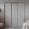 Three Sliding Minimal Wardrobe Doors & Frame Kit - V-Line® Grooved Flush Door V075 - Premium Primed - Six Colour Options