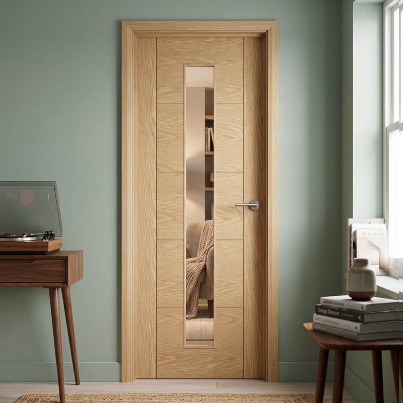 Valdor - Ladder Oak Internal Door - Clear Glass - Unfinished