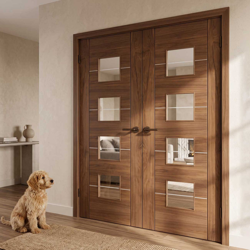 Valencia Glazed Walnut Internal Door Pair - Prefinished