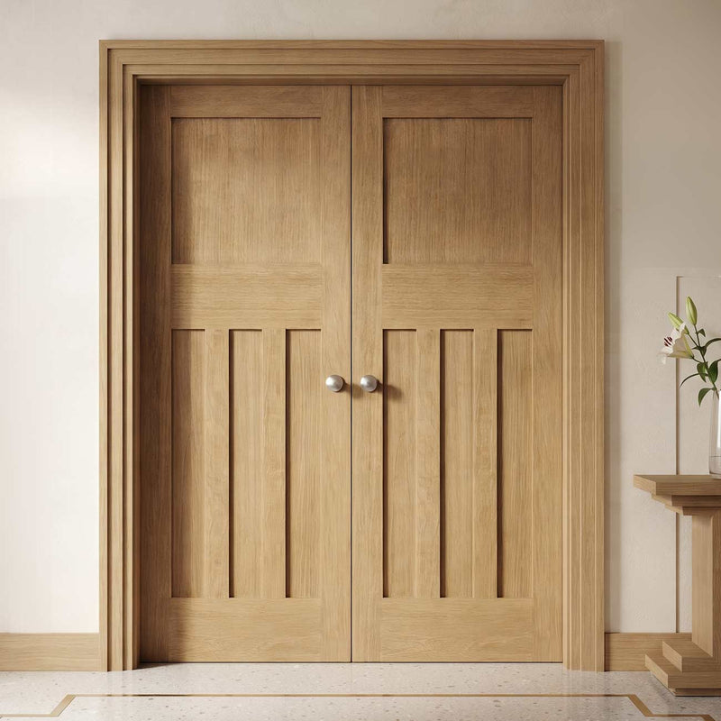 Value - 1930's Oak Shaker Internal Door Pair - Unfinished