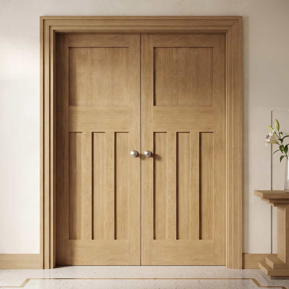 Value - 1930's Oak Shaker Internal Door Pair - Unfinished