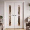 Value - White Primed 7 Panel Door Pair -  3/4 Clear Glass