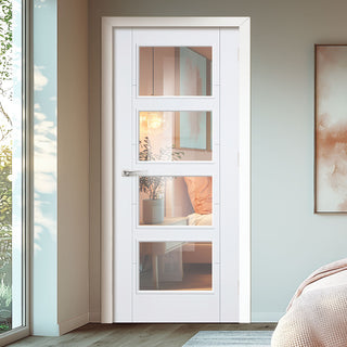 Image: Vancouver White Primed 4 Pane Internal Door - Clear Glass