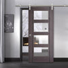 Saturn Tubular Stainless Steel Sliding Track & Vancouver 4 Pane Ash Grey Door - Clear Glass - Prefinished