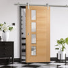 Saturn Tubular Stainless Steel Sliding Track & Vancouver 4 Pane Oak Door - Clear Glazed Offset - Prefinished