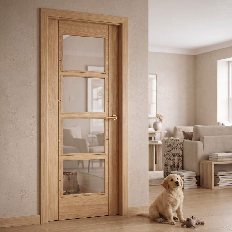 Vancouver Oak 4 Pane Fire Internal Door - Clear Glass - 1/2 Hour Fire Rated - Prefinished