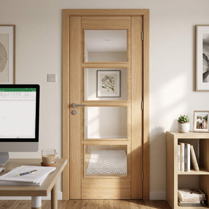 Vancouver Oak 4 Pane Internal Door - Clear Glass - Prefinished