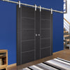 Saturn Tubular Stainless Steel Sliding Track & Laminate Vancouver Black Double Door - Prefinished