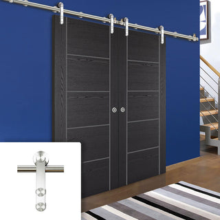 Image: Saturn Tubular Stainless Steel Sliding Track & Laminate Vancouver Black Double Door - Prefinished