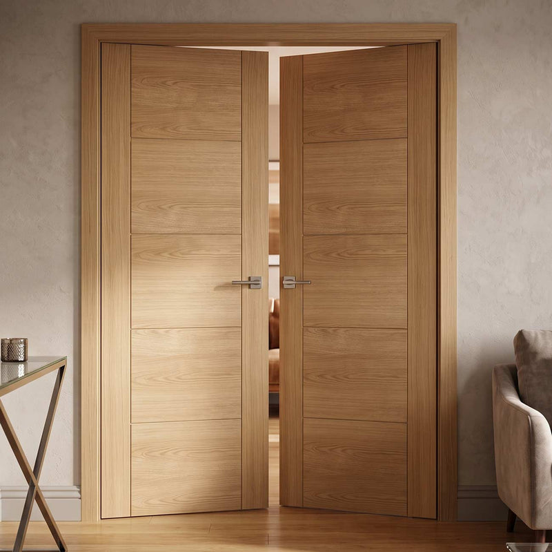 Vancouver Oak 5 Panel Flush Internal Door Pair - Prefinished