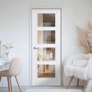 Image: Vancouver White Primed 4 Pane Door - Clear Glass - 1/2 Hour Fire Rated
