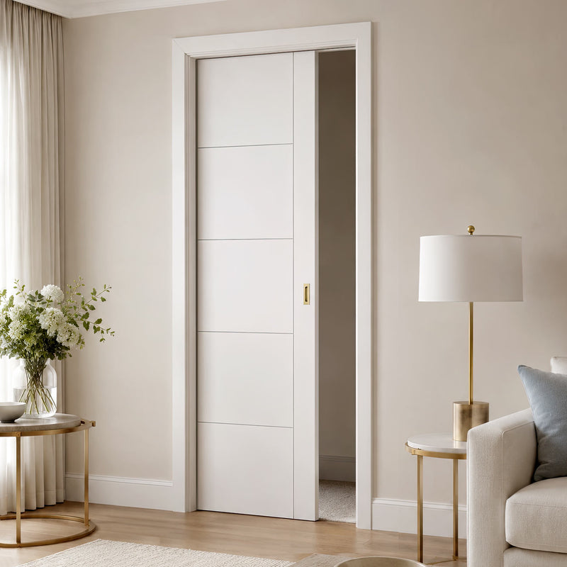 Vancouver Flush Single Evokit Pocket Door - White Primed