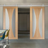 Top Mounted Stainless Steel Sliding Track & Double Door - Verona Oak Doors - Obscure Glass - Unfinished