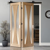 SpaceEasi Top Mounted Black Folding Track & Double Door - Verona Oak Door - Obscure Glass - Unfinished