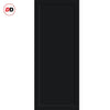 SpaceEasi Top Mounted Black Folding Track & Double Door - Eco-Urban® Baltimore 1 Panel Solid Wood Door DD6301 - Shadow Black Premium Primed