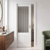 Value Single Evokit Pocket Door - White Primed Doors -  3/4 Clear Glass with Frosted Lines