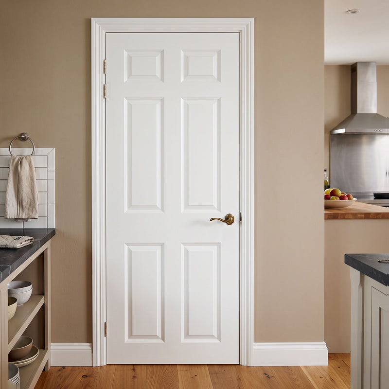 White Fire Internal Door, Smooth 6 Panel Internal Door - 1/2 Hour Rated - White Primed