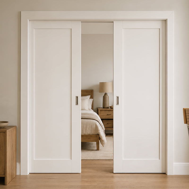 Pattern 10 Style Panel Double Evokit Pocket Door - White Primed