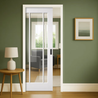 Image: Lincoln Single Evokit Pocket Door - Clear Glass - White Primed