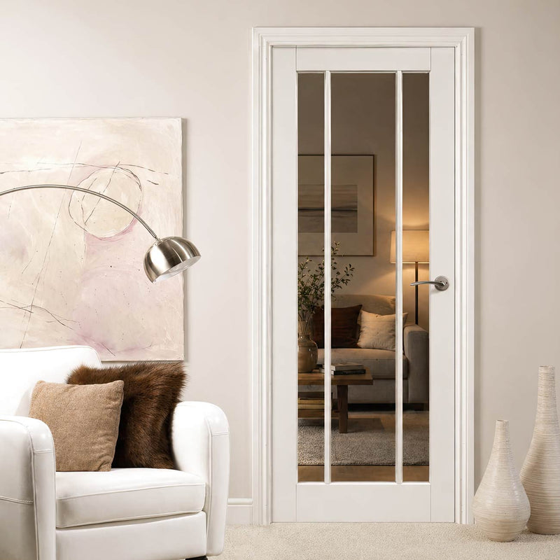 Lincoln 3 Pane Internal Door - Clear Glass - White Primed