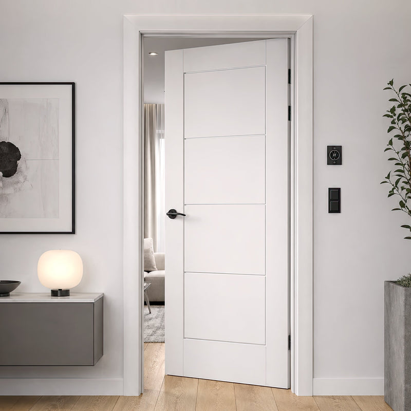White Fire Internal Door, Ladder 4 Panel Smooth Internal Door - 1/2 Hour Rated - White Primed
