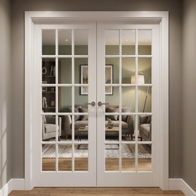 SA 15 Pane Internal Door Pair - Clear Glass - White Primed
