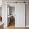 Top Mounted Black Sliding Track & Door - Mexicano White Primed Internal Door - Vertical Lining