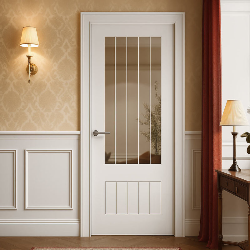 Friendly Value - White Primed Doors -  3/4 Clear Glass with Frosted Lines