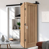 SpaceEasi Top Mounted Black Folding Track & Double Door - Worcester Oak 3 Panel Door - Unfinished