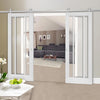 Top Mounted Stainless Steel Sliding Track & Double Door - Worcester 3 Pane Doors - Clear Glass - White Primed