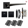 Zenith Door Lever Bathroom Handle Pack - 3 Radius Cornered Hinges - Matt Black