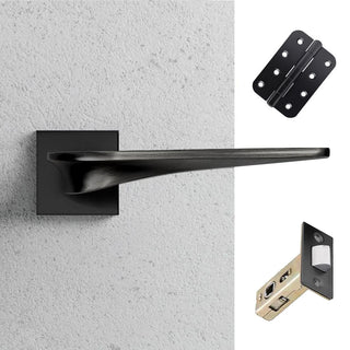 Image: Zenith Door Lever Handle Pack - 3 Radius Cornered Hinges - Matt Black