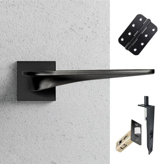 Image: Zenith Double Door Lever Handle Pack - 6 Radius Cornered Hinges - Matt Black - Combo Handle and Accessory Pack