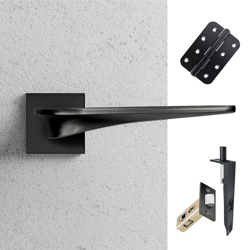 Zenith Double Door Lever Handle Pack - 8 Radius Cornered Hinges - Matt Black - Combo Handle and Accessory Pack