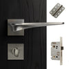 Zenith Door Lever Bathroom Handle Pack - 3 Radius Cornered Hinges - Satin Finish