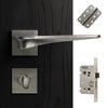 Zenith Door Lever Bathroom Handle Pack - 4 Radius Cornered Hinges - Satin Finish