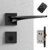 Zenith Door Lever Bathroom Handle Pack - 4 Radius Cornered Hinges - Matt Black