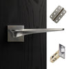 Zenith Door Lever Handle Pack - 4 Radius Cornered Hinges - Satin Finish