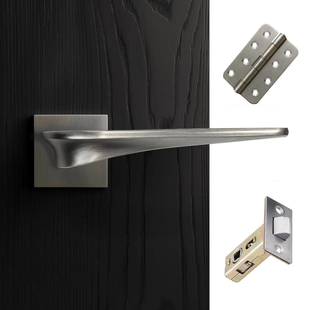 Zenith Door Lever Handle Pack - 4 Radius Cornered Hinges - Satin Finish
