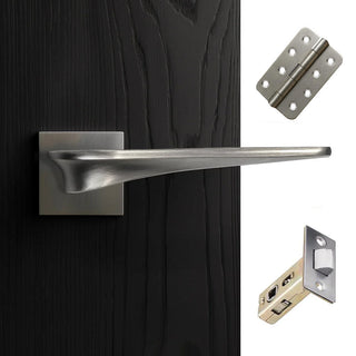 Image: Zenith Door Lever Handle Pack - 4 Radius Cornered Hinges - Satin Finish