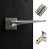 Zenith Door Lever Handle Pack - 4 Radius Cornered Hinges - Satin Finish