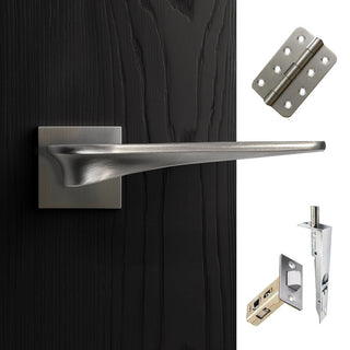 Image: Zenith Door Lever Handle Pack - 3 Radius Cornered Hinges - Satin Finish