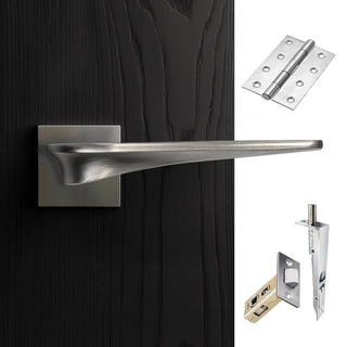 Image: Zenith Double Door Lever Handle Pack - 8 Square Hinges - Satin Nickel - Combo Handle and Accessory Pack