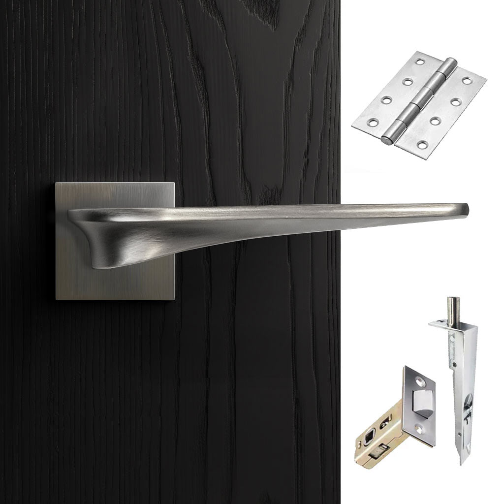 Zenith Double Door Lever Handle Pack - 6 Square Hinges - Satin Finish - Combo Handle and Accessory Pack
