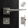 Zenith Door Lever Bathroom Handle Pack - 3 Radius Cornered Hinges - Satin Finish