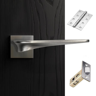 Image: Zenith Door Lever Handle Pack - 3 Square Hinges - Satin Nickel