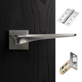 Image: Zenith Door Lever Handle Pack - 3 Square Hinges - Satin Finish