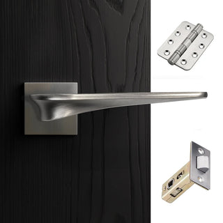 Image: Zenith Door Lever Handle Pack - 3 Radius Cornered Hinges - Satin Nickel