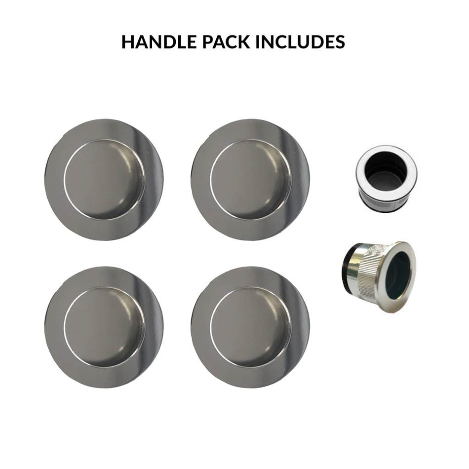 2 Pairs of Anniston 50mm Sliding Door Round Flush Pulls and 2x Finger Pull  - Polished Stainless Steel
